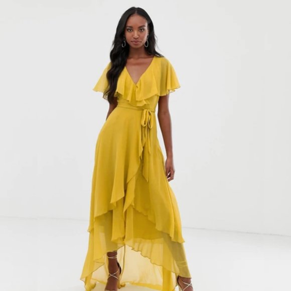 ASOS | Dresses | Asos Yellow Maxi Dress Cape Back Flowy Dress Sz | Poshmark
